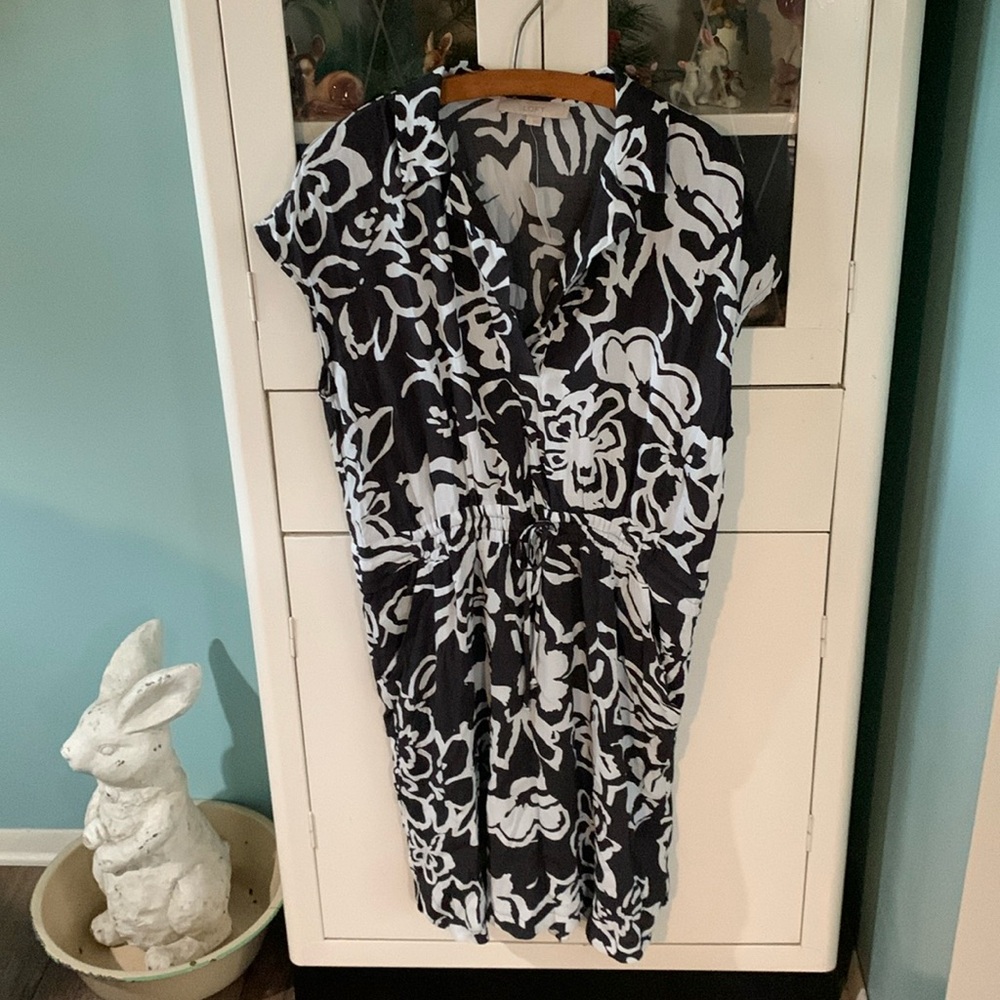 Loft dress sz L cinched waist pockets nwt lined lower part lightweight